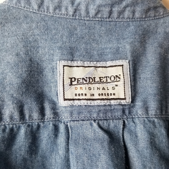 Pendleton Denim Blue Button Down Long Sleeve Shirt Size L - Picture 9 of 11